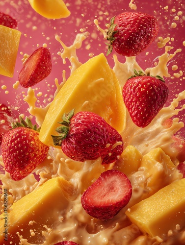 Wallpaper Mural Fruit Splash: Strawberries and Mango in Creamy Burst Torontodigital.ca