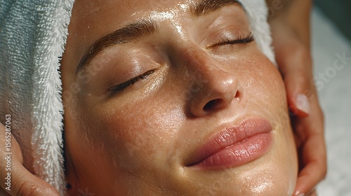 Relaxing Facial Spa: Serene Woman Enjoying a Rejuvenating Beauty Treatment