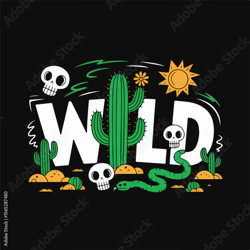 Wild West Cactus Hand Drawn Flat