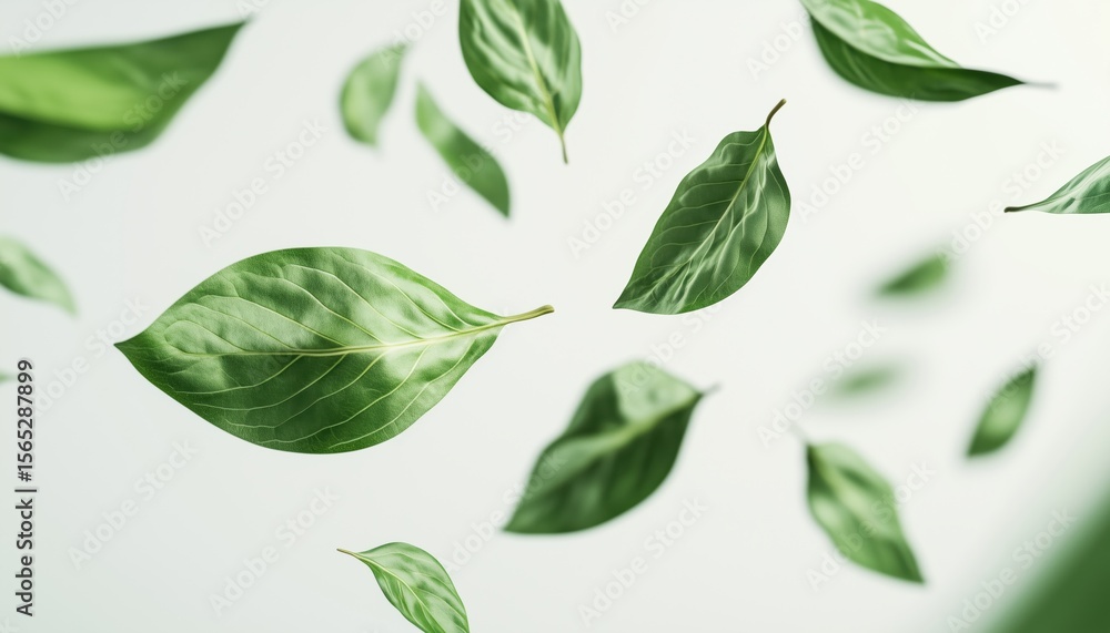 Eco-Friendly Floating Leaves: A Clean And Fresh Air Solution With Simple Main Picture. Dance Of Green Leaves In The Air. Eco-Friendly Floating Leaves: A Clean And Fresh Air Solution With Simple Main Picture. Dance Of Green Leaves In The Air.