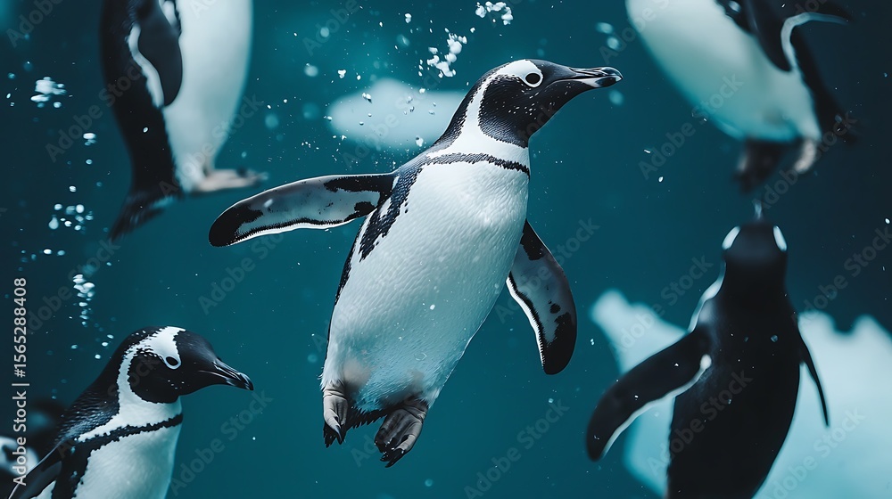 Obraz premium Penguins swimming underwater