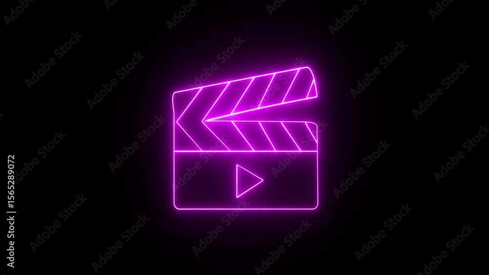 neon light sign in the shape of a clapperboard, a device used in filmmaking and video production to synchronize audio and video, and to mark scenes and takes neon light sign in the shape of a clapperboard, a device used in filmmaking and video production to synchronize audio and video, and to mark scenes and takes