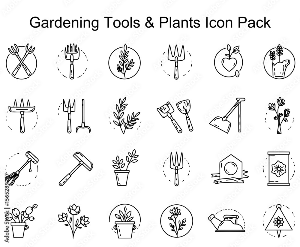 Fototapeta premium Gardening Tools & Plants Icon Pack