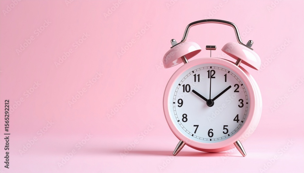 Pink Alarm Clock on Pink Background Pink Alarm Clock on Pink Background