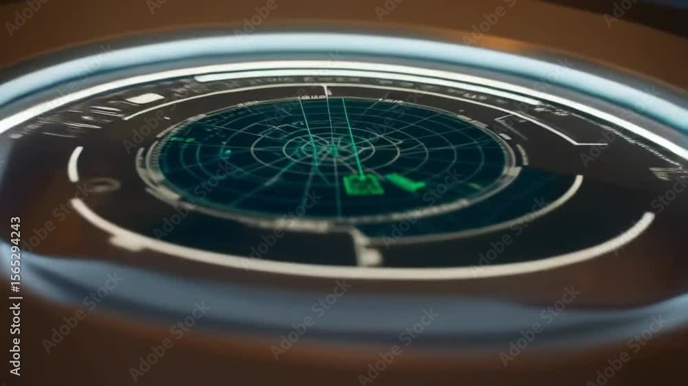 Futuristic radar interface with glowing target in dark tech display Futuristic radar interface with glowing target in dark tech display
