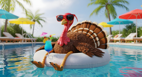 Obraz na płótnie Cool Turkey in Pool Float: Summer Vacation Fun