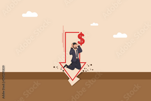 Distraught Businessman Experiencing Financial Downturn and Investment Losses, Representing Economic Recession and Market Crash
