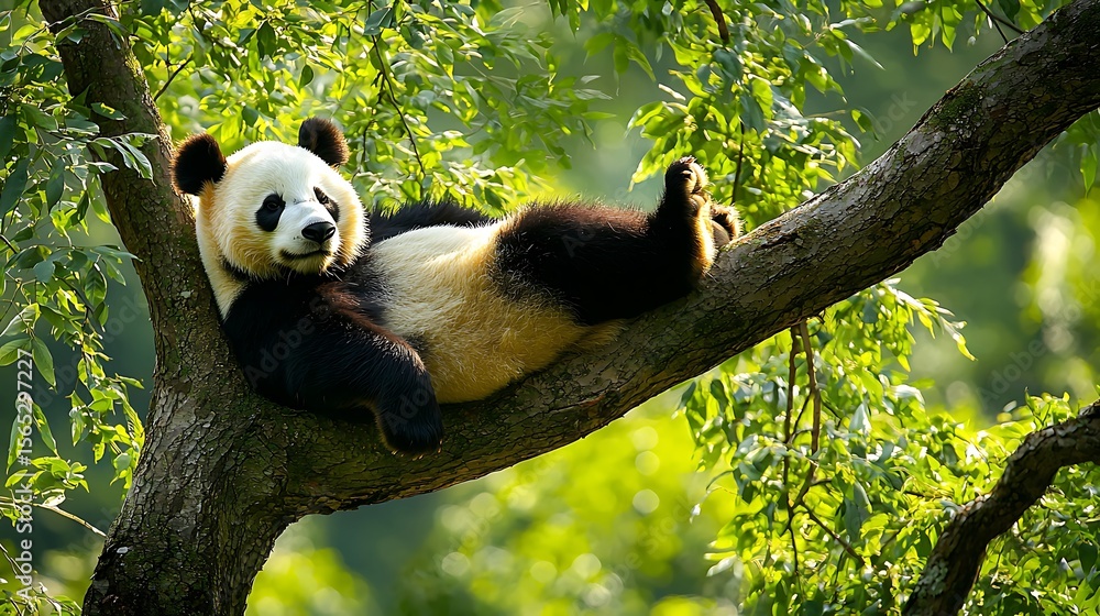 Obraz premium Relaxed panda on tree branch