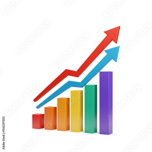 Free Download A colorful 3D bar chart with rising red and blue arrows showing upward trends. Isolated on white, this graphic represents growth, success, and financial profit.
 - GFXLoad