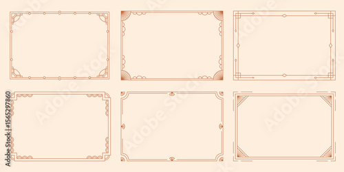 Art deco frames. Elegant line borders, luxury gold rectangular decorative labels for wedding invitation card, simple thin modern geometric antique vintage frame elements. Vector set