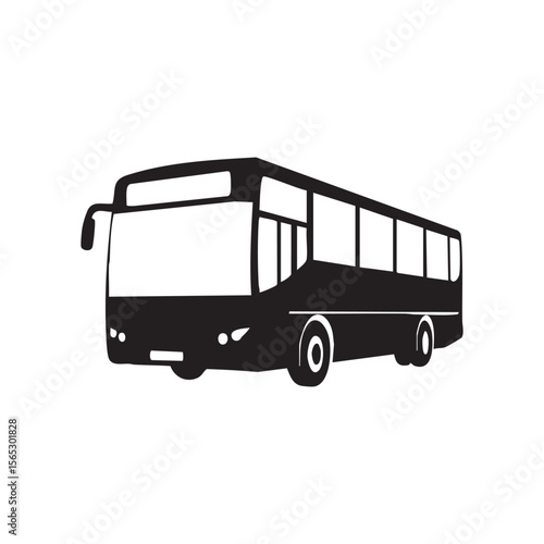 Black silhouette of a modern passenger bus isolated on white background