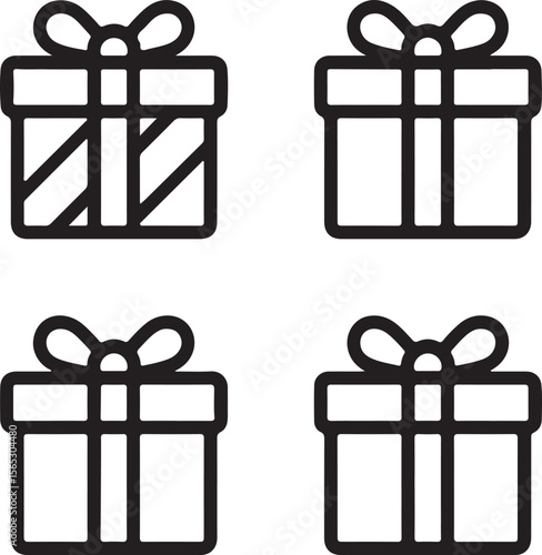 Four Simple Gift Box Line Icons Perfect for Holiday Designs and More