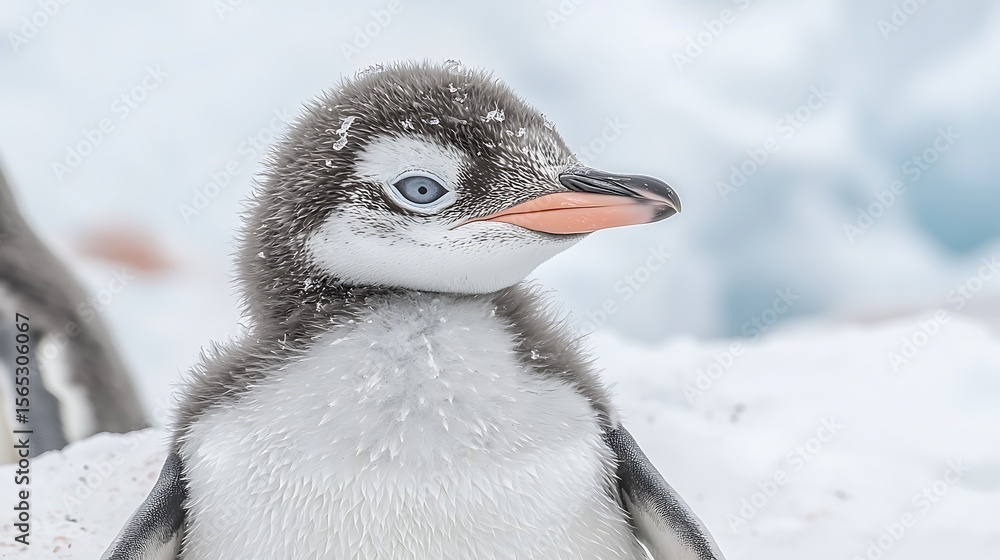 Naklejka premium Baby penguin portrait in snow