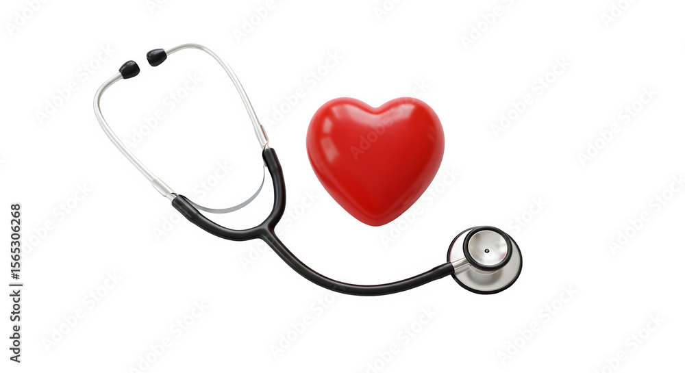 Stethoscope with Red Heart Shape on, Medical Healthcare Concept isolated on transparent background Stethoscope with Red Heart Shape on, Medical Healthcare Concept isolated on transparent background