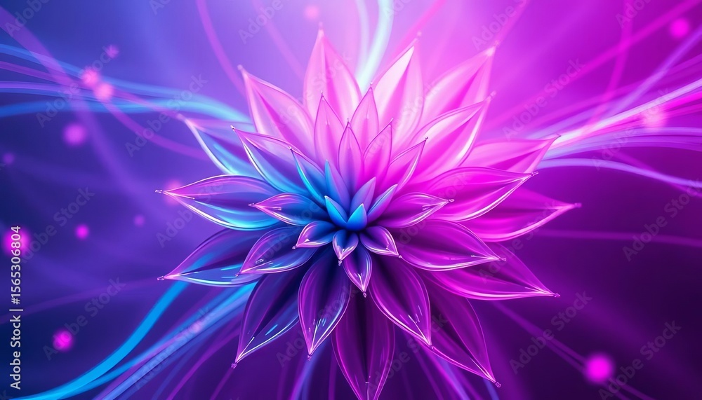 Obraz premium Abstract pink blue fractal flower, neon glow, energy light, space lines, purple art, digital, image