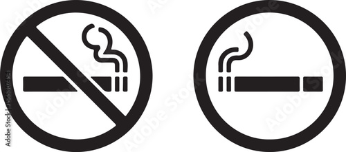 Smoking and No Smoking Signs  Vector Graphics for Public Areas