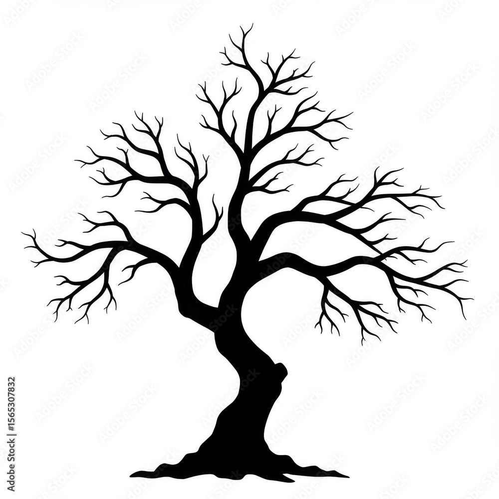 Obraz premium Black Silhouette of a Bare Tree on White Background