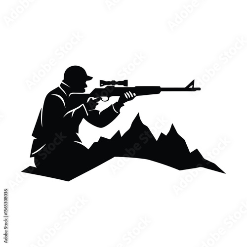 Sniper aiming from hilltop silhouette illustration 