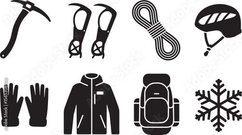 Eight Black Silhouette Adventure Mountain Climbers