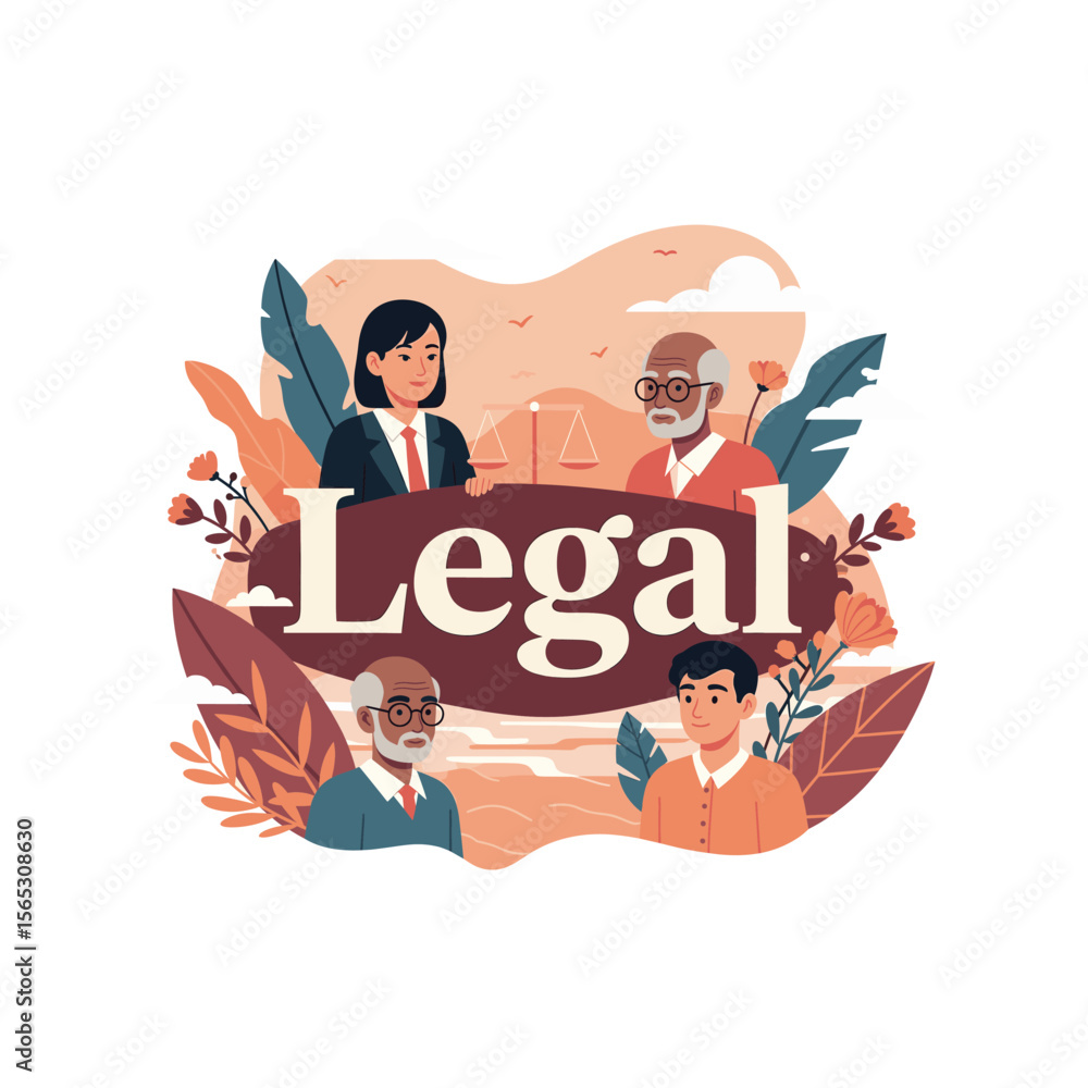 Naklejka premium Flat Vector Illustration of Legal Illustration Law and Justice Professionals