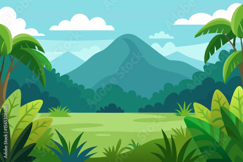 A Beautiful Cartoon Rendering Of A Jungle Clearing With Lush And Vibrant Green Plants