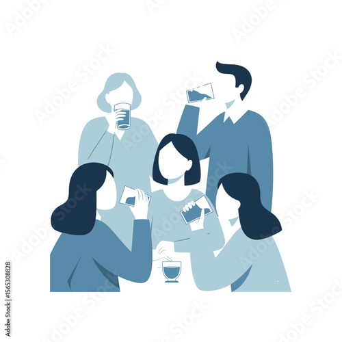 Flat Vector Illustration of Friends enjoying drinks together at a social gathering