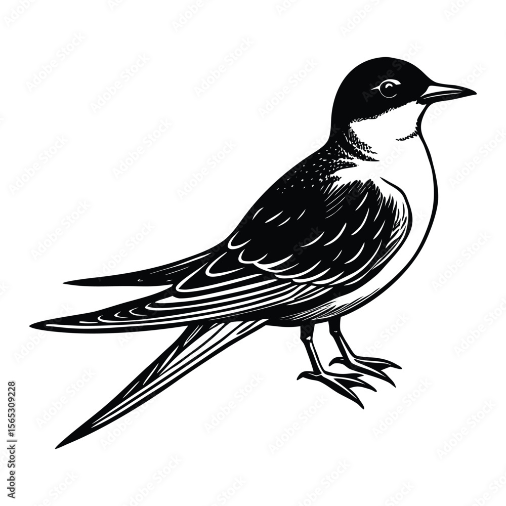 Obraz premium Elegant Black and White Bird Illustration Graphic
