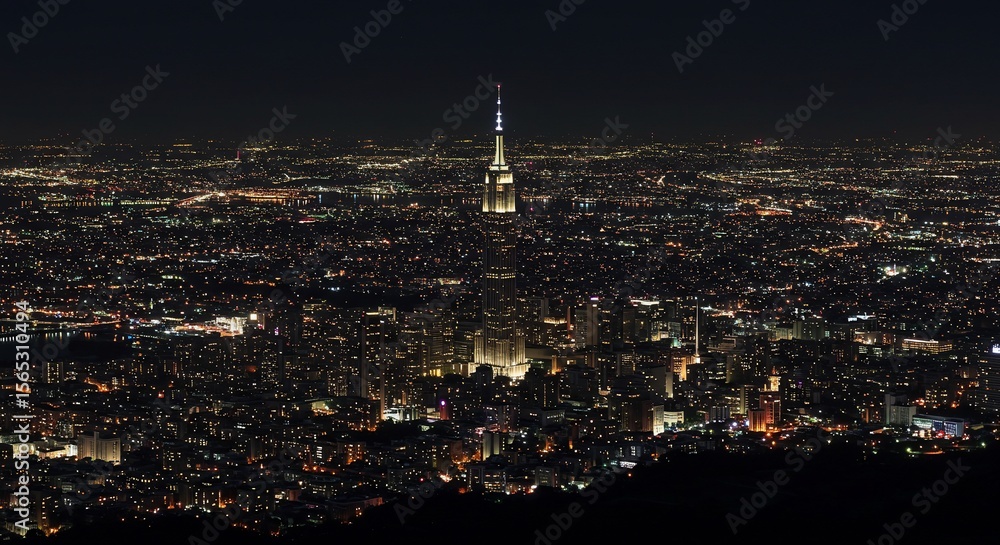 Fototapeta premium Cityscape sparkles under dark skyline