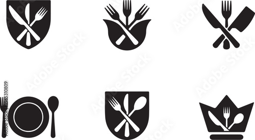 Restaurant Logo Collection Elegant Cutlery & Crown Icons