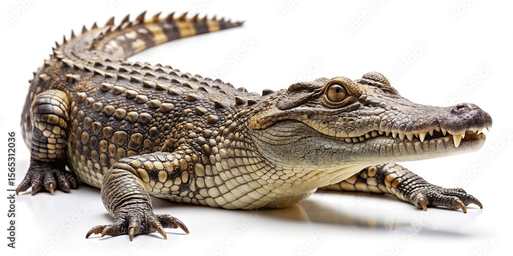 Naklejka premium Isolated Crocodile on White Background with Scaly Skin and Sharp Teeth
