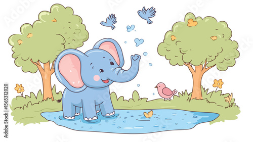 Joyful Elephant Splashing in Pond � Wildlife Photography with Playful Animal Enjoyment
