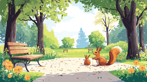 Curious Squirrel and Rabbit Exploring Litter in Nature