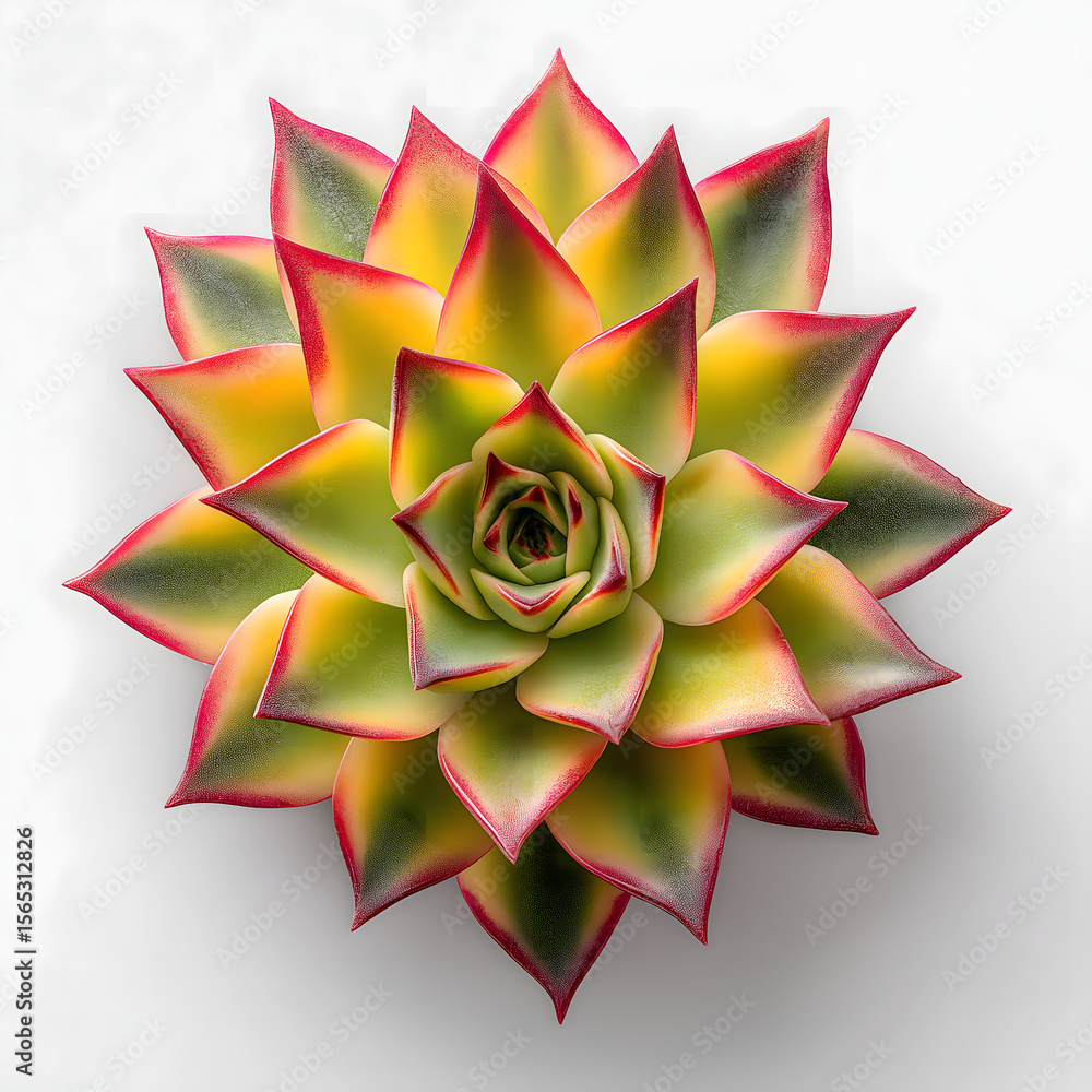 Fototapeta premium Vibrant Succulent Plant Arrangement: Green, Yellow, and Red Leaves for Stylish Modern Home Decor
