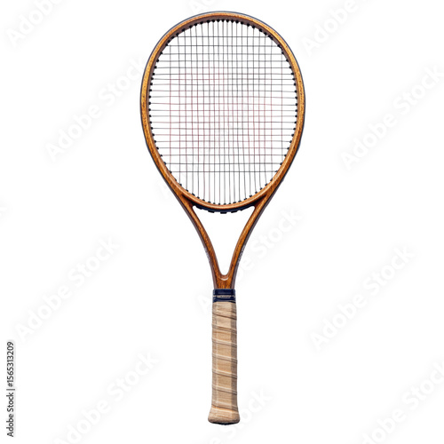 Vintage wooden tennis racket cutout isolated on transparent bg, png