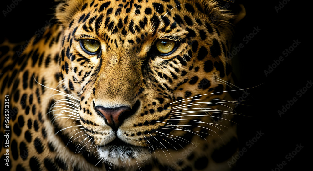 Fototapeta premium Majestic Leopard Portrait: Intense Gaze, Dramatic Lighting