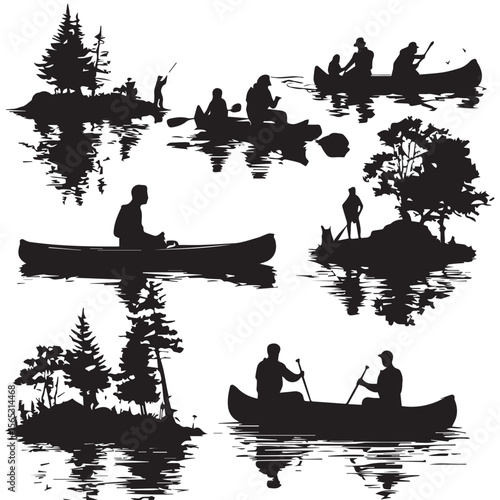 set of silhouettes of boats