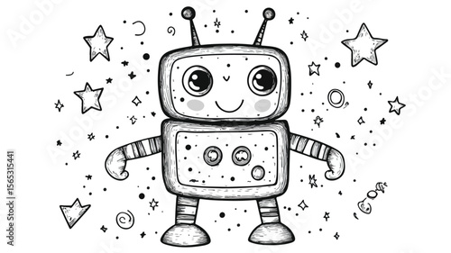 Friendly Robot Coloring Activity for Children - Creative and Educational Illustration for Kids