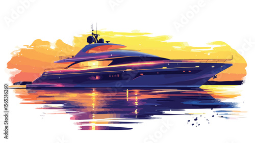 Luxury Yacht Sailing in Night Sea - Expensive Boat on Water