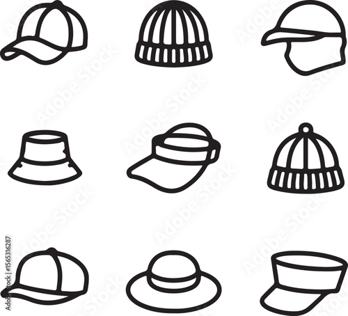 Collection of Headwear Icons Baseball Caps, Beanies, Sun Hats & More