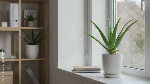 aloe vera plant as a chic and beneficial element in a modern home or office interior.