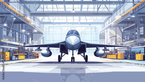 Sleek Modern Fighter Jet in Military Assembly Hangar