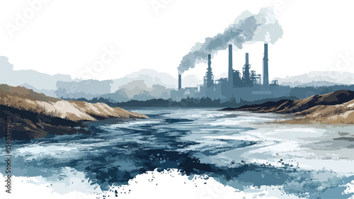 Industrial Waste Water Flowing, Pollution from Factories, Environmental Contamination