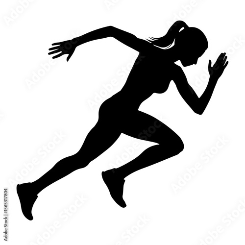 Silhouette of a woman running in athletic shoes on white background  