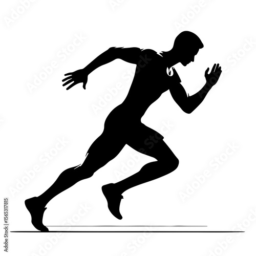 Silhouette of man sprinting energetically on a plain background  