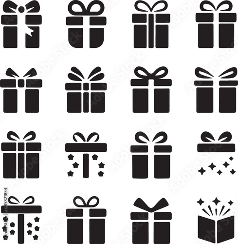 Collection of Gift Box Icons Black and White Present Illustrations
