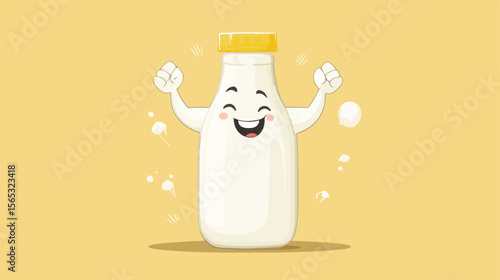 Strong Muscular Cartoon Mascot Holding a Bottle of Milk