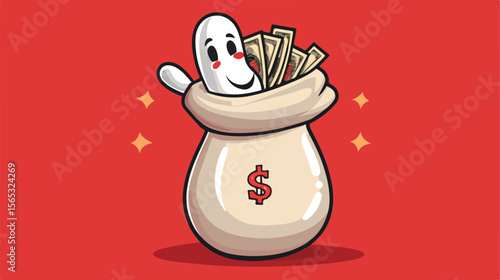 Bowling Pin Mascot Illustration: Rich Man Holding Cash