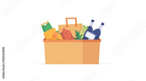 Charity Donation Box with Basket Vector Illustration