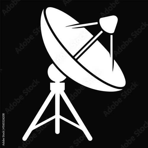 White Satellite Dish Icon on Black Background antenna