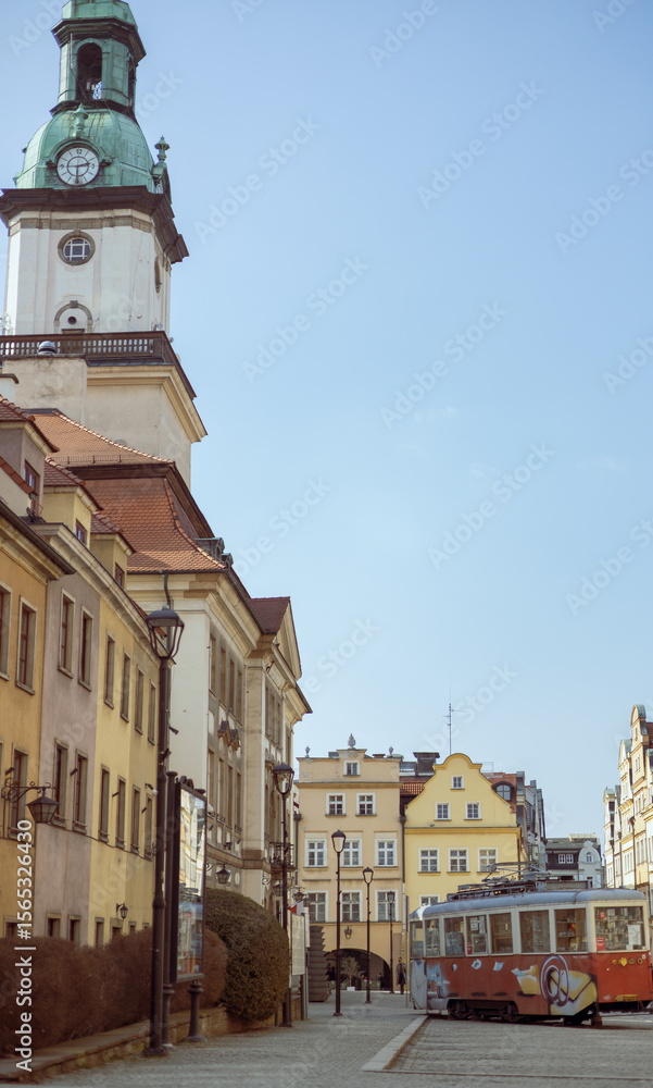 Obraz premium Historic Old Town with Castle and Vintage Tram
